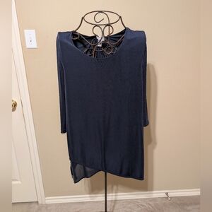 Chico's Travelers Navy Tunic - Asymmetric hemline Size L